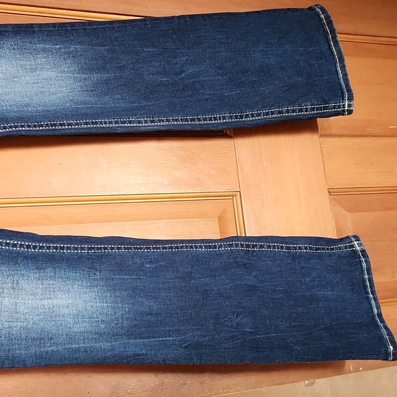 Miss Me Dark Blue Boot Cut Jeans Blingy Rhinestone Pockets - Picture 3 of 7